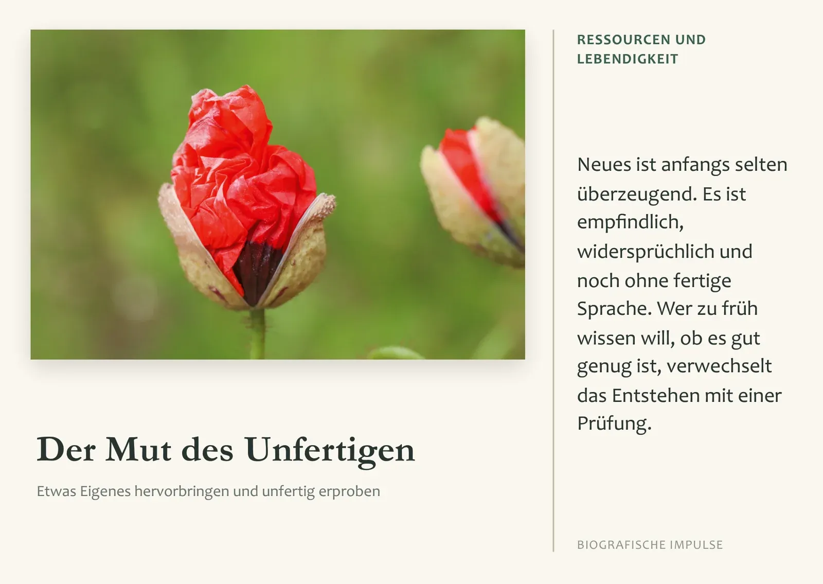 Karte: Der mut des unfertigen vorderseite